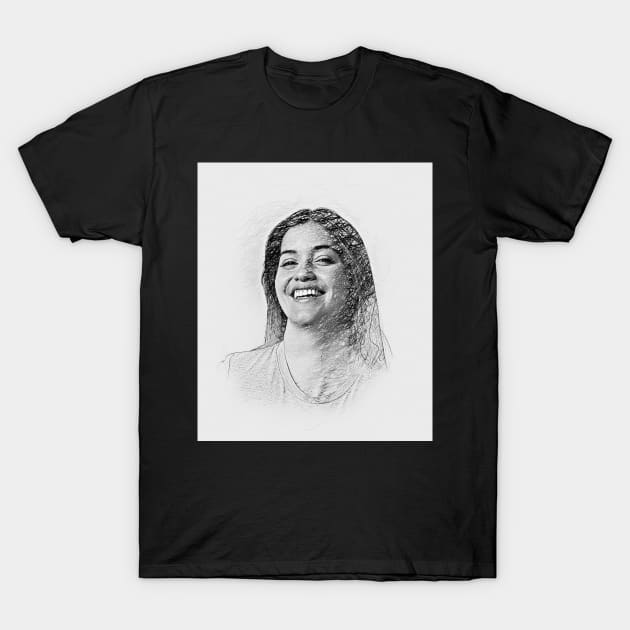 Girl Grey Sketch Drawing T-Shirt by Ihkwan Art